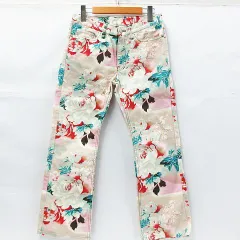 GLAMDY グラムディ デニムパンツ ブーツカット 総柄 和柄 花柄 レディース オフホワイト サイズ表記 1 L054-0312-③