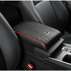 ◆BMW◆ブラック/レッドエッジ◆車 アームレストマット コンソールボックスパッド 形状記憶 肘置きカバー 収納ボックスマット 革製 高めパ