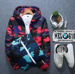 中綿入り 迷彩  防寒 ダウンジャケット カモフラ パーカー マウンテンパーカー