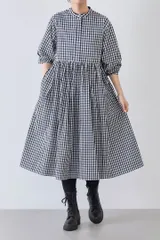 新品 BEARDSLEY ビアズリー 先染め ギンガムチェック ギャザーワンピース ロング 白 黒