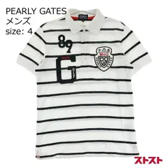 PEARLY GATES パーリーゲイツ 半袖ポロシャツ ワッペン×ボーダー柄 ホワイト系 4 [240101137530]#