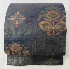名古屋帯 美品 優品 草花 花菱 箔 灰緑 正絹 【中古】