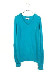 古着 80s USA製 Christian Dior ワンポイント Vネック アクリル ニット セーター ターコイズ M 