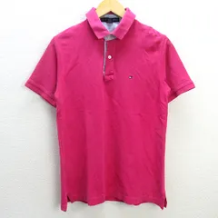 R■トミーヒルフィガー/TOMMY HILFIGER USA製 ロゴ刺繍 半袖ポロシャツ/鹿の子地■ピンク【M】MENS/103【中古】■