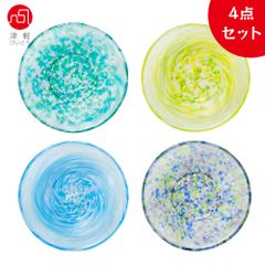 津軽びいどろ 色色豆皿 いろいろまめざら 10cm小皿 ４個セット アデリア みずばしょ う 勿忘草 しずく 菜の花 ガラスプレート ガラス皿 石塚硝子 ガラス食器 箱入り 日本製 ギフト おしゃれ かわいい プチギフト
