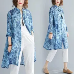 チュニック 即購入OK 春 秋 長袖 ブラウス シャツ 花柄 7分袖 レディース プルオーバー ブラウス ロングシャツ シャツワンピース   夏 ゆったり 花柄 可愛い チュニックワンピ 大きいサイズ  羽織り ゆったりxzzhang548