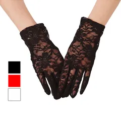 レースのグローブ 手首丈ショートグローブ 手袋 ウエディング ブライダルアクセサリー アームカバー ネイル 葬式 日焼け対策 フラワーレース ショート丈グローブ パーティー結婚式披露宴ハロウイン仮装冠婚葬祭ダンス黒ブラック白ホワイト赤レッド★2