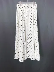 ◇ ⊂ ナチュラルクチュール ドット柄 リネン混 ロング フレア スカート サイズL ベージュ ブラック系 レディース E  【1507230005649】