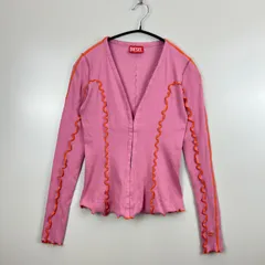 DIESEL T-RIBAS stretch rib cardigan pink M y2k kpop ディーゼル ストレッチ リブ カーディガン 袖ロゴ ショート 長袖