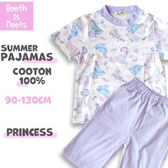 Sale プリンセス柄 ラベンダー 半袖パジャマ 子供 パジャマ 100～130cm 女の子 キッズ 子供用 上下セット 半袖 ルームウェア セットアップ 部屋着 可愛い 夏 綿100% コットン100% 涼しい お姫様 柔らかい 新品未使用
