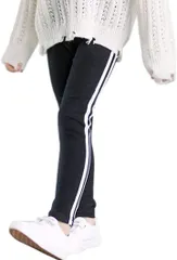 B-talk(ビートーク) ラインパンツ レギンス サイドライン ロングパンツ キッズ ずぼん ズボン 女の子 子供服(ブラック,  150)
