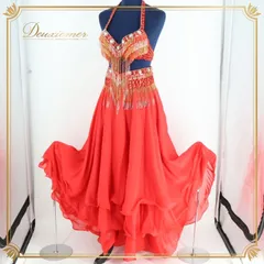 ベリーダンス オリエンタル 衣装 上下セット レディース レッド系 赤 ゴールド ラメ ビーズ 装飾 レース 舞台 発表会 イベント コスチューム 豪華 大人用 コスプレ パフォーマンス 柔らかい ダンス衣装 セットアップ