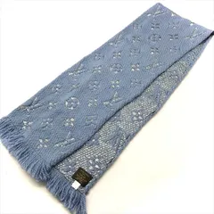 良品 LOUISVUITTON ルイヴィトン モノグラム シャイン エシャルプ ロゴ マニア マフラー レディース ブルー k1239