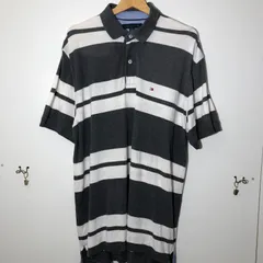 TOMMY HILFIGER ポロシャツ 半袖 ワンポイント刺繍 00's INDIA製 メンズ 2000年代 グレー ホワイト