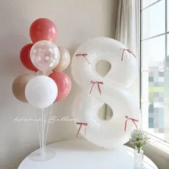 誕生日飾り風船セット　ナンバーバルーン＆ゴム風船７個（予備付き）上質サテン ビンテージピンクリボン付きセット　バレーコア　100日祝い