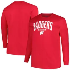 【送料無料】 チャンピオン メンズ Tシャツ トップス Men's Champion Red Wisconsin Badgers Big & Tall Arch Long Sleeve T-Shirt Wis Red
