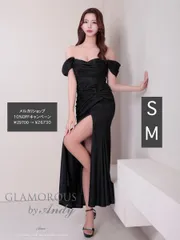 ブラック [GMS-V859-BE-2503]【Andy GLAMOROUS/アンディグラマラス】ラメ/ ドレープ/ ウエストクロス/ オフショルダー/ スリット/ ストレッチ/ ロングドレス/ キャバドレス / ナイトドレス/ ロングドレス/  long