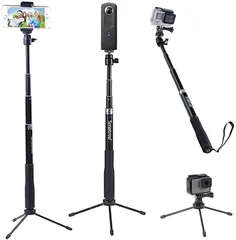 Smatree 2020多機能アルミ自撮り棒 三脚 スタンド付き シータ GoPro Hero 9/8/7/6/5/4/3+/3/Session/Fusion/GOPROヒーロー2018/DJI Yi、携帯電話に対応(黒,  30cm-93cm)
