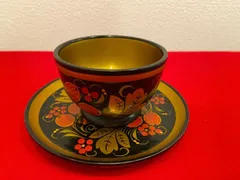 ロシア伝統工芸品　ホフロマ塗り　大皿　お椀2個セット ロシア伝統工芸品 ホフロマ塗り 大皿 お椀2個セット