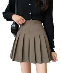 [Four leaf] 地雷系 かわいい プリーツ ミニスカート 服 フレア ひざ上 ショート丈 ミニ丈 ミニスカ 大きいサイズ (M, 茶) [ブラウン] [M]