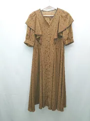 ◇ anatelier フロントボタン ドット柄 大人カジュアル 上品 七分袖 ロング丈 ワンピース サイズ36 ブラウン レディース E  【1308290022832】