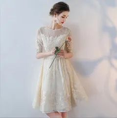 ワンピース パーティードレス 膝丈 結婚式 お呼ばれ 二次会 袖あり 透け感レース 魅力 同窓会 フォーマル　ドレス 二次会 花嫁　結婚式 ワンピース　ブライズメイド　ロングドレス 演奏会　ロングドレス 結婚式 mushaf01