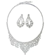 イヤリングセットシルバー ラインストーンネックレス イヤリングセット ピアスセット 結婚式 パーティー お呼ばれ 謝恩会 (イヤリングセットシルバー)