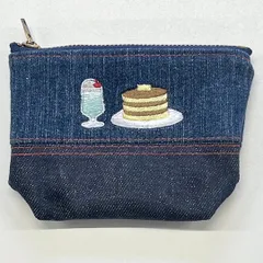 【デニムリメイク】パンケーキとクリームソーダの刺繍入りポーチ