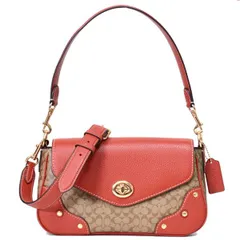 コーチ バッグ COACH コーティングキャンバス レザー シグネチャー ミリー フラップ ターンロック クロスボディ 3WAY クラッチ ショルダー ハンドバッグ カーキ×テラコッタ CE639