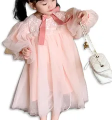 MTP & Style チュール レース ワンピース キッズ バルーン 袖 ベビー ドレス 子供 結婚式 誕生日 卒園式 発表会 入学式(ピンク,  90)