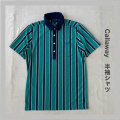 Callaway　キャロウェイ　GOLF　ゴルフ　スポーツ　ロゴ刺繡　半袖　ストライプ　夏物　薄手シャツ　ゴルフウェア　薄手　軽量　爽やか　おしゃれ　メンズ　M