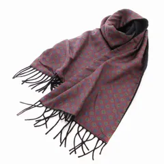 ダンヒル dunhill マフラー ストール フリンジ 総柄 ウール シルク混 カシミヤ混 赤 レッド 紺 ネイビー /FT ■GY09のサムネイル