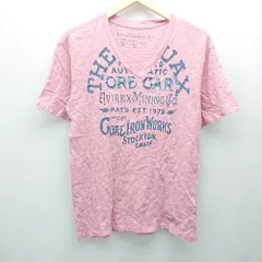 ◇ AVIREX アヴィレックス Vネック プリント 薄手 ストレッチ シンプル 半袖 カットソー サイズM ピンク レディース E  【1308290005026】