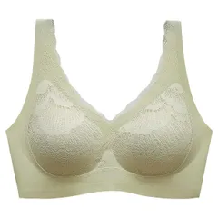 シームレスブラ ノンワイヤー ナイトブラ ホック付き レース 軽量 楽ちん 快適 美胸 盛れる 幅広ショルダー 下厚パッド シンプル エレガント 黒 白 as-022