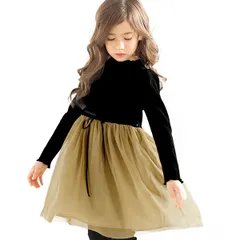 Bee【クーポン利用で20％OFF♪】ドッキングワンピース◇ブラック×ベージュ◇韓国子供服 韓国子ども服 韓国こども服 キッズ 女の子 100 110 120 130 140 150