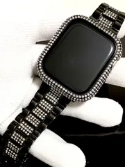 ブラックランウェイ★　Apple　Watch用　キラキラ　カバーケース　ステンレス　ランウェイバンド　ベルト　３８ｍｍ　４０ｍｍ　４１ｍｍ　４２ｍｍ　４４ｍｍ　４５ｍｍ　アップルウォッチカスタム
