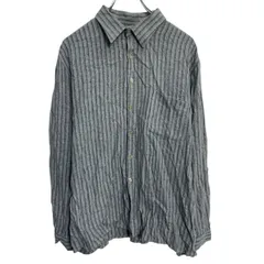 長袖 ストライプシャツ L～ グレー ブルー ボタン 胸ポケット カジュアル カジュアルシャツ 古着卸 アメリカ仕入 a703-6633