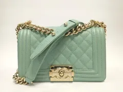 CHANEL ボーイシャネル スモール フラップバッグ チェーンショルダー ハンドバッグ キャビアスキン グリーン マトラッセステッチ