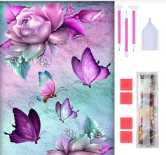 ダイヤモンドアート Rinimie ダイヤモンドアート キット 蝶&花 ダイアモンドビーズ絵画キット 5Dモザイクアート DIY 手作り絵画手芸キット ダイヤモンド塗装 全面貼り付けタイプ 芸術品 家用装飾 30x40cm