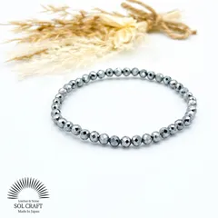 【健康 高純度】テラヘルツ 4ｍｍ 32面カット シンプル ブレスレット シルバー 天然石 パワーストーン 冷え症 肩こり 腰痛 眼精疲労 ねんざ 関節痛 筋肉痛 高血圧 頭痛 血行 疲れ 血糖値 シワ 仕事運 健康 お守り レディース メンズ ユニセックス