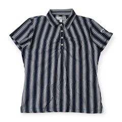 CUTTER & BUCK カッターアンドバック ストライプ デザイン 天竺 半袖 ポロシャツ M/ネイビー×ホワイト レディース