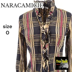 【美品】NARACAMICIE ナラカミーチェ 襟レースブラウスシャツ フリル トップス 長袖 ブラック ベージュ 黒色 0サイズ レディース