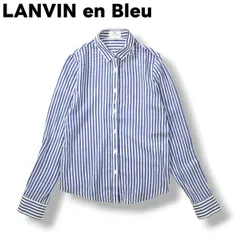 日本製 ランバン オンブルー LANVIN en Bleu ストライプ 長袖 シャツ 透け感 シアー素材 38 ネイビー x ホワイト レディース ♪