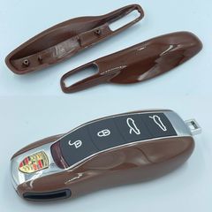 ワイケーショップ ブラウン☆ポルシェ スマートキーカバー☆ キーケース キーホルダー 着せ替えマカン カイエン カレラ 911 ボクスター パナメーラ ykshopk