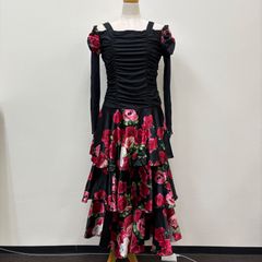 【イチオク】社交ダンス　ダンス衣装　ワンピース　ドレス　花柄　黒