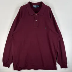 古着 90's/90年代 ポロバイラルフローレン Polo by Ralph Lauren 鹿の子 長袖 ポロシャツ ワンポイント ロゴ 刺繍 大きいサイズ 2ボタン XLT  ワインレッド 無地 メンズ