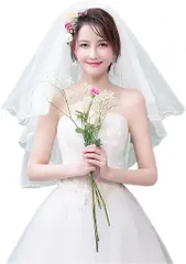 トカリリ ウエディングベール パーティー 結婚式 ヘッドドレス ウエディングドレス ヴェール 結婚式用 教会挙式 披露宴 髪飾り 前撮り 撮影 花嫁(ホワイト(A-1),  レギュラーサイズ)
