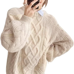 ✨【新品】レディース ニットセーター クルーネック トップス ゆったり 大きめ オーバーサイズ ケーブル編み 秋冬✨
