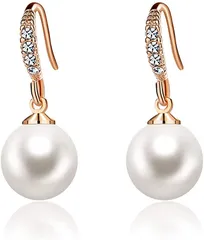 CHLOEOS パール ピアス レディース 人気 真珠 フックピアス 金属アレルギー対応 大人 上品 エレガント シンプル 結婚式 お呼ばれ パーティー 二次会 おしゃれ( ピンクゴールド/ホワイトパール)