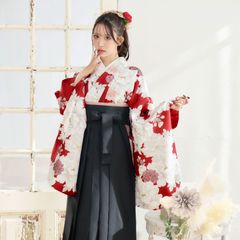 新品袴3点セット 卒業式 小学生 大学生 赤 レッド ブラック アイボリー クリーム 86BK/IV